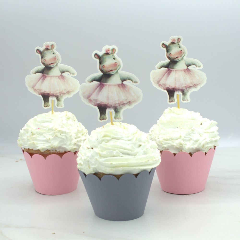 Ballerina Hippo Cupcake Topper