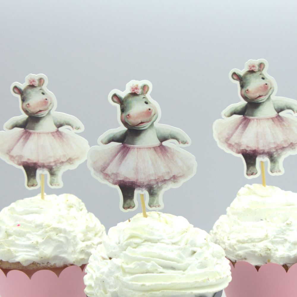 Ballerina Hippo Cupcake Topper