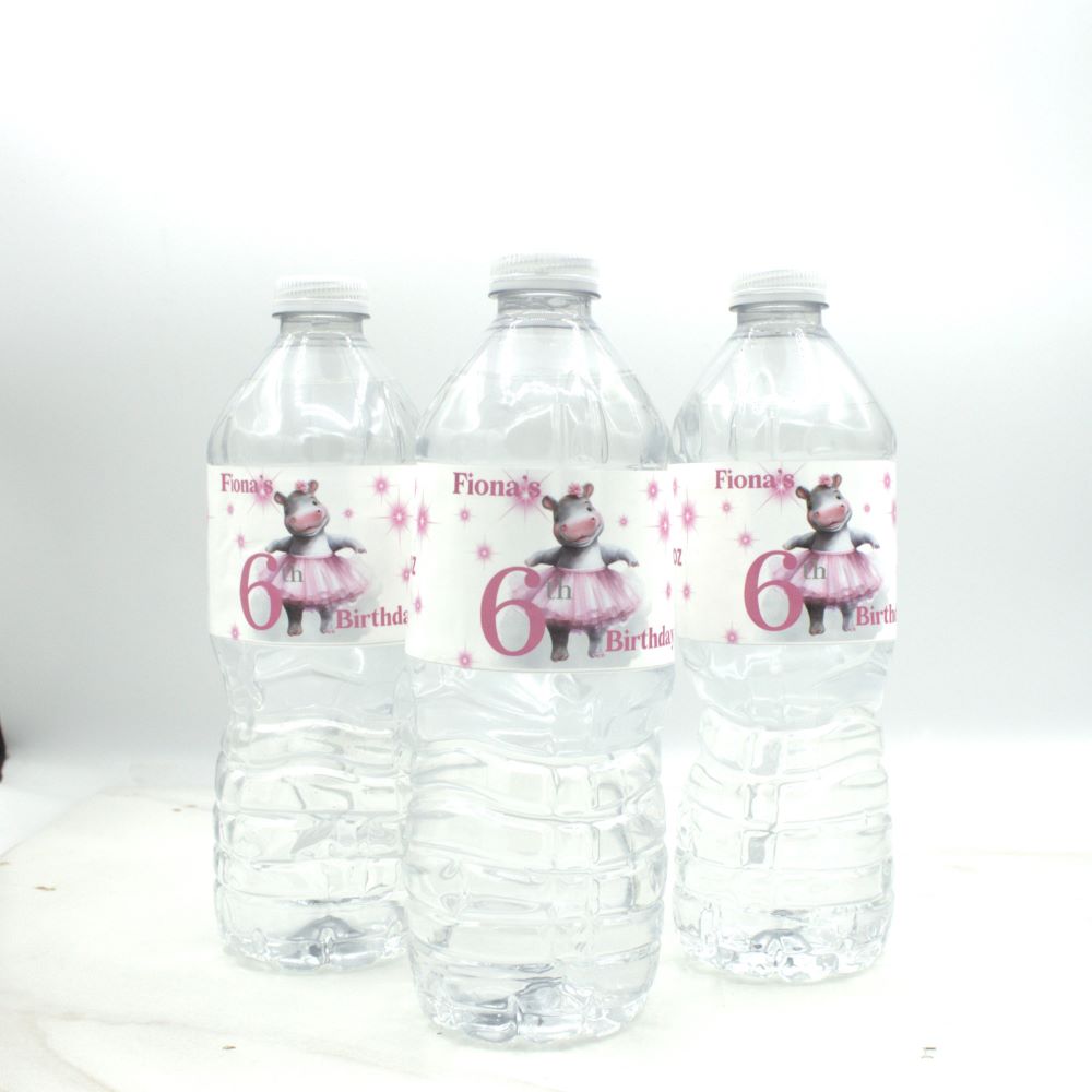 Ballerina Hippo Water Bottle Labels