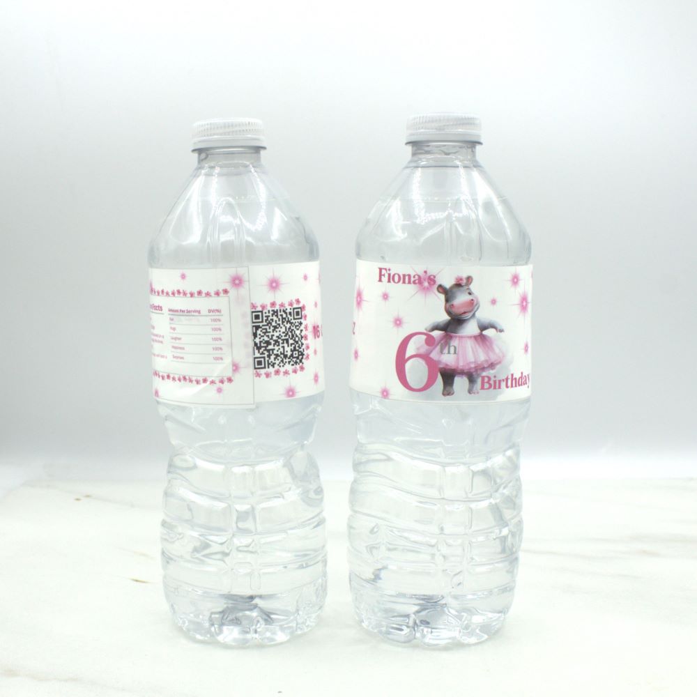 Ballerina Hippo Water Bottle Labels