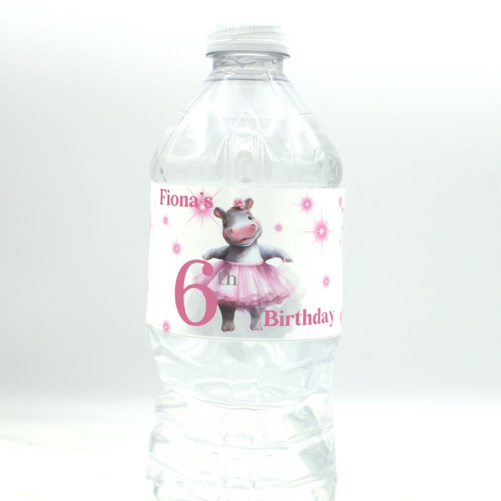 Ballerina Hippo Water Bottle Labels