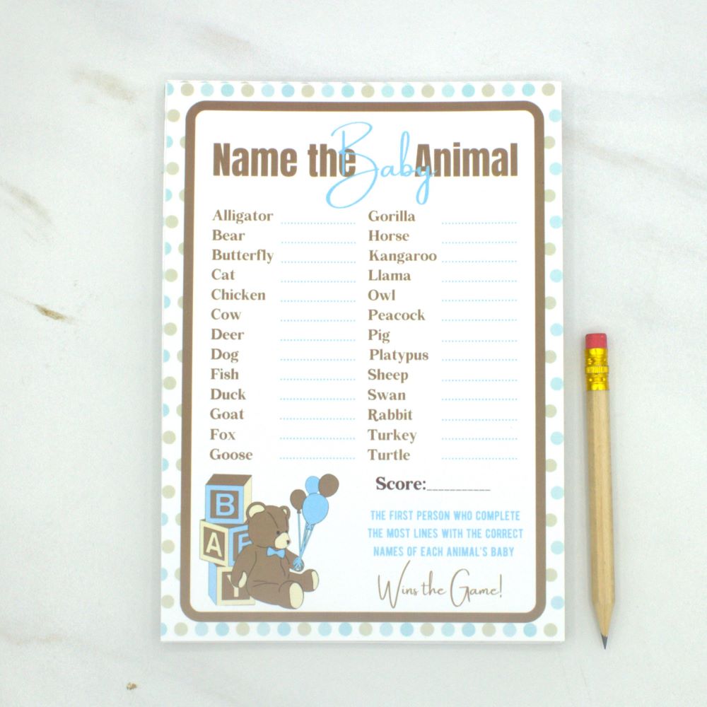 Name the Baby Animal Teddy Bear Baby Shower Game