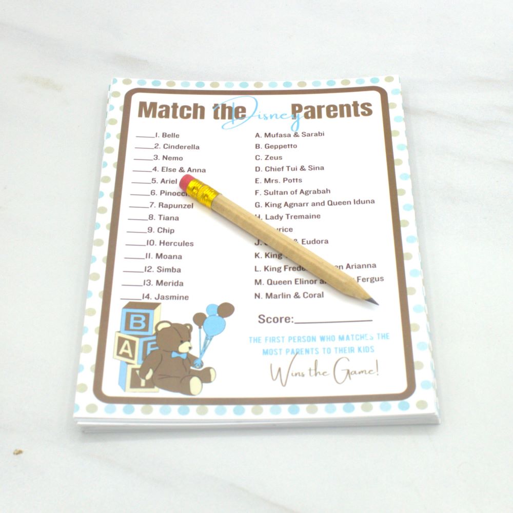 Match the Disney Parents Teddy Bear Baby Shower Game