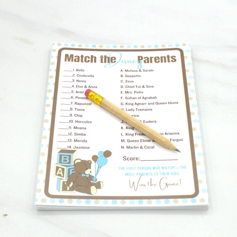 Match the Disney Parents Teddy Bear Baby Shower Game