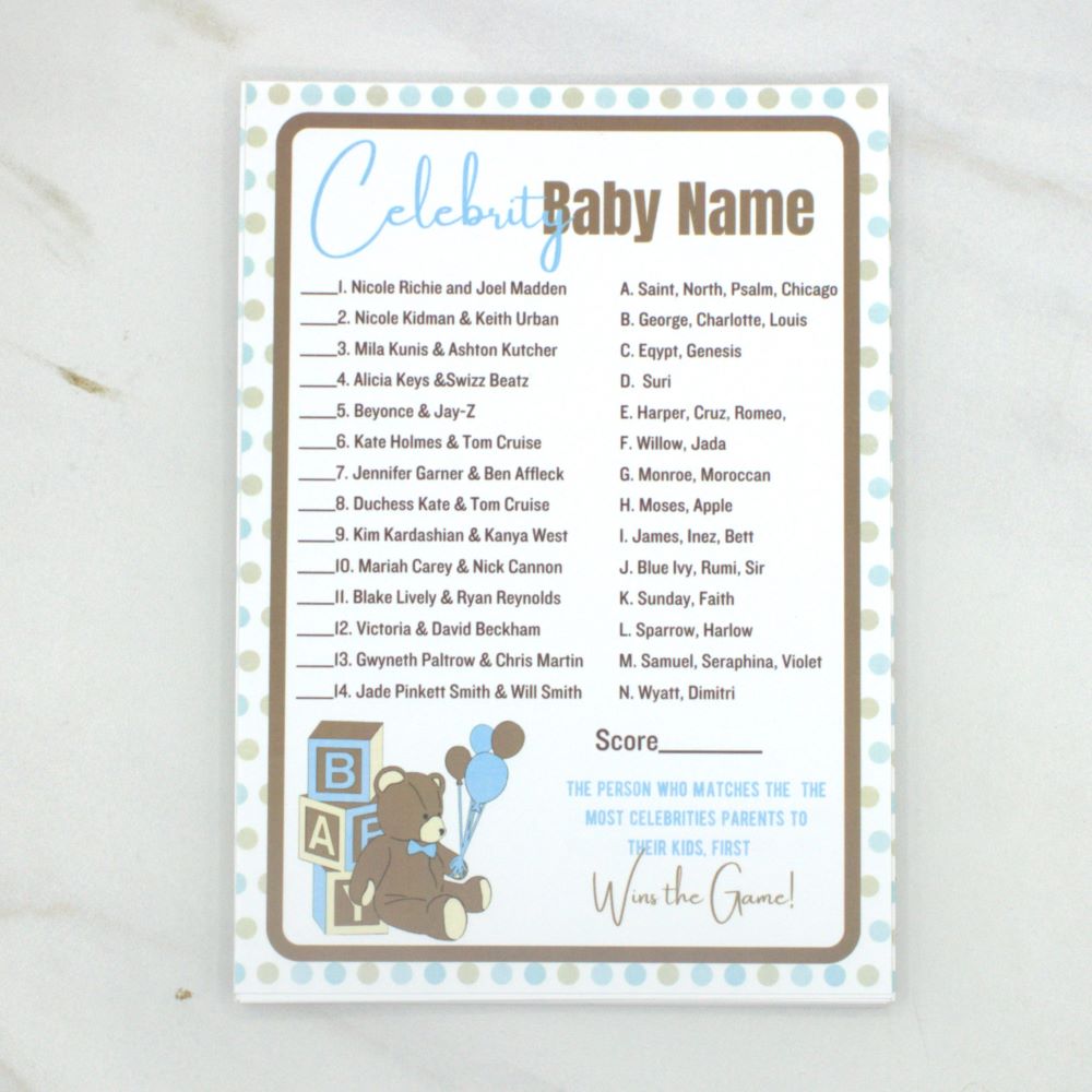 Celebrity Baby Name Teddy Bear Baby Shower Game