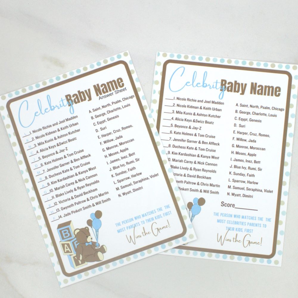 Celebrity Baby Name Teddy Bear Baby Shower Game