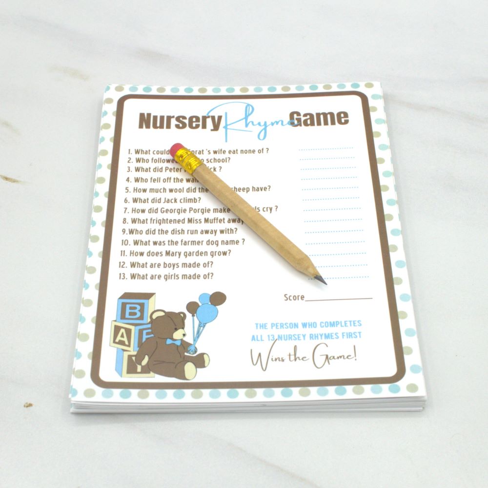 Nursery Rhyme Teddy Bear Baby Shower Game