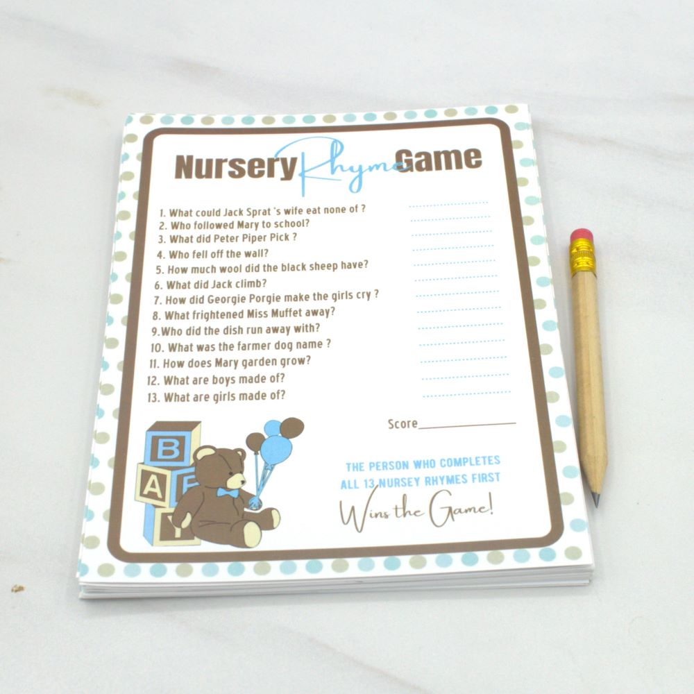 Nursery Rhyme Teddy Bear Baby Shower Game