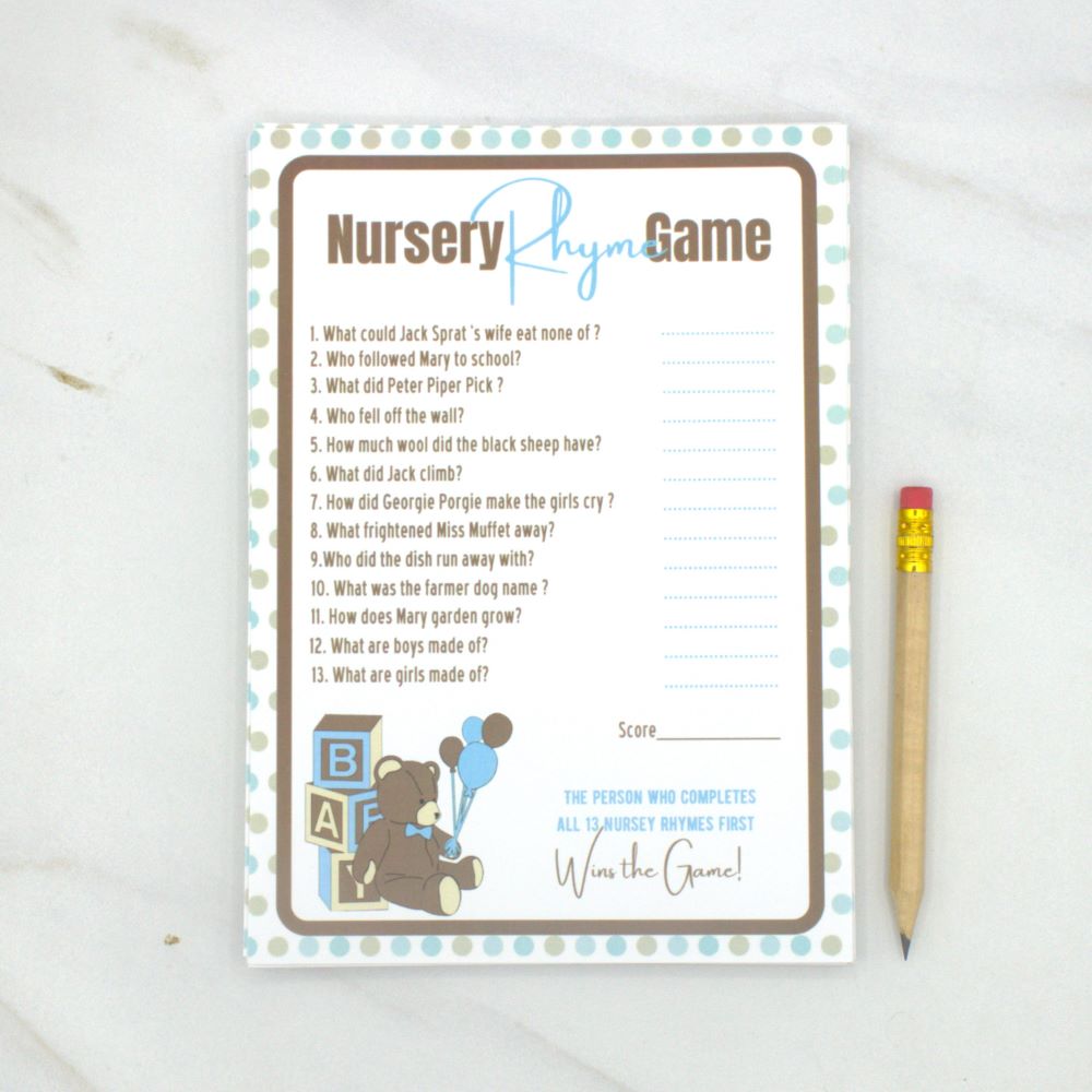 Nursery Rhyme Teddy Bear Baby Shower Game