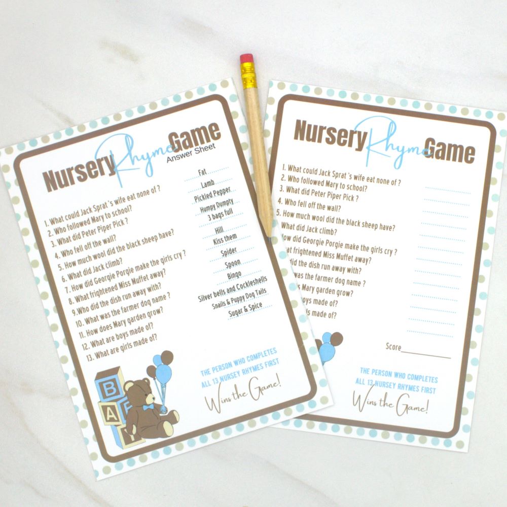 Nursery Rhyme Teddy Bear Baby Shower Game