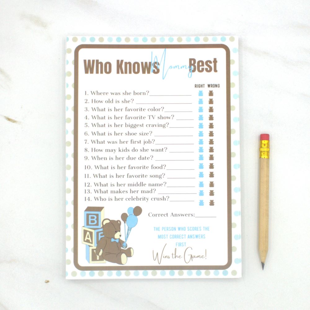 Who Knows Mommy Best Teddy Bear Baby Shower Game