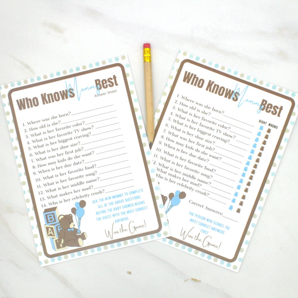 Who Knows Mommy Best Teddy Bear Baby Shower Game