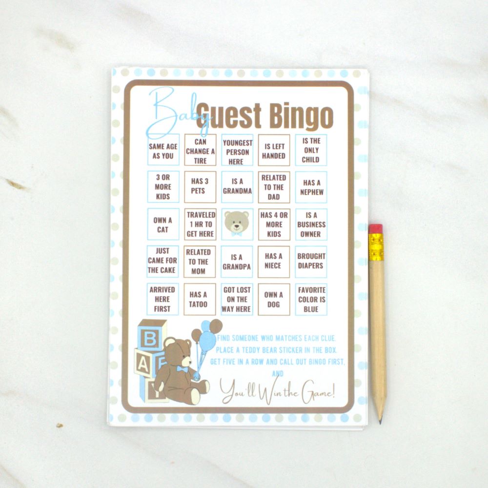 Guest Bingo Teddy Bear Baby Shower Game