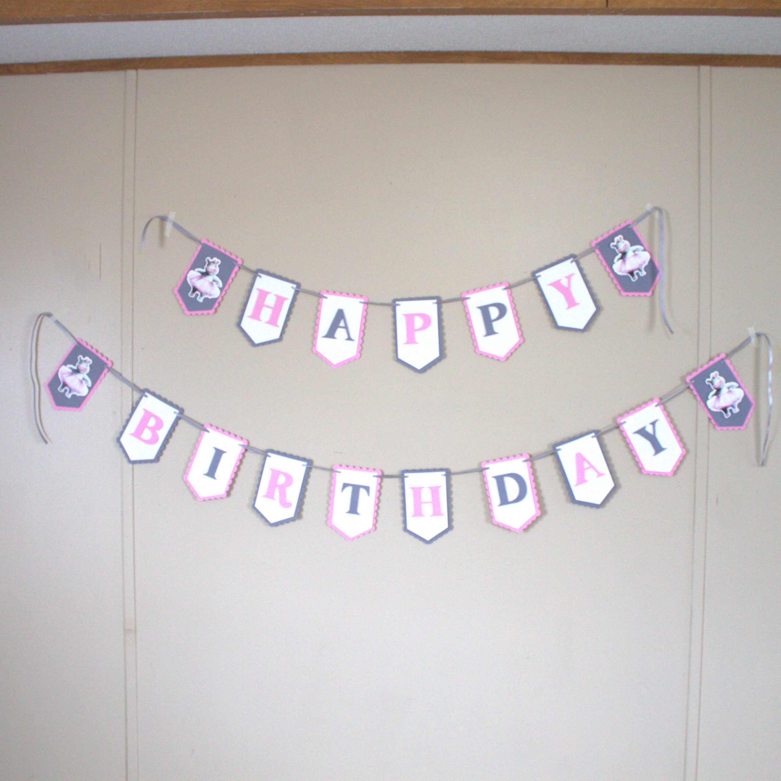 Ballerina Hippo Happy Birthday Banner